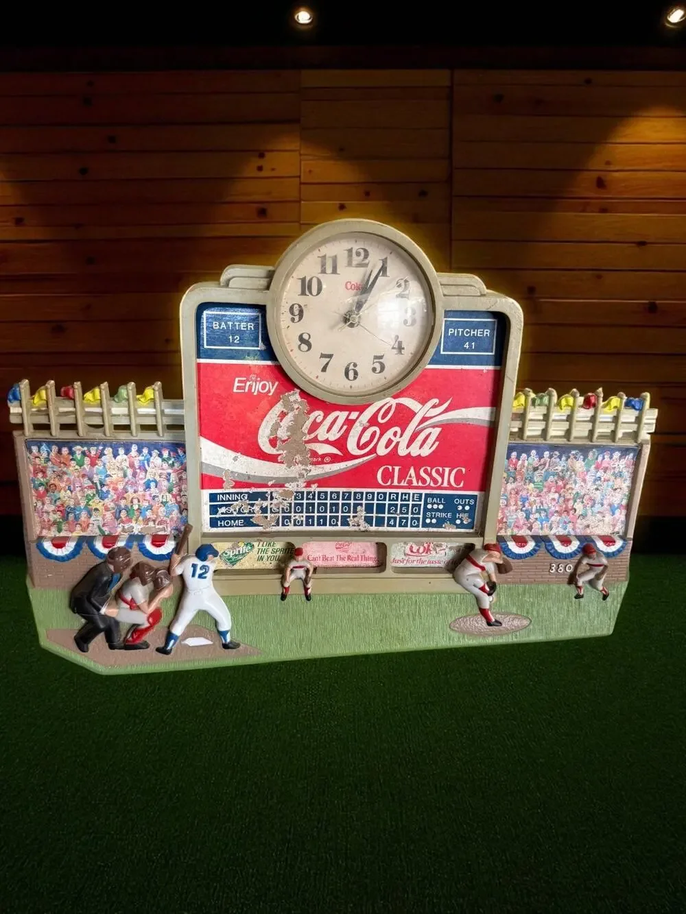 Vintage 1991 Coca-Cola Baseball Wall Clock Burwood 3216 Stadium Scene USA 22x15